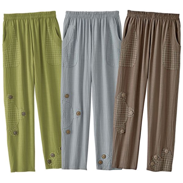 BELLUNA（ベルーナ）の「【３本組】ひまわりモチーフ刺しゅうのゆったりパンツ（その他パンツ）」｜3本組