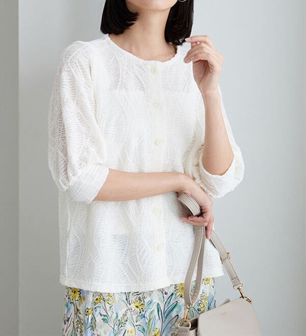 BELLUNA（ベルーナ）の「波柄シアージャカード素材カーディガン（ニットカーディガン）」｜詳細画像