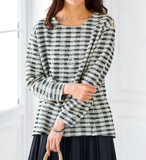 BELLUNA（ベルーナ）の「ツイード調肩ボタンデザインプルオーバー（カットソー）」｜詳細画像