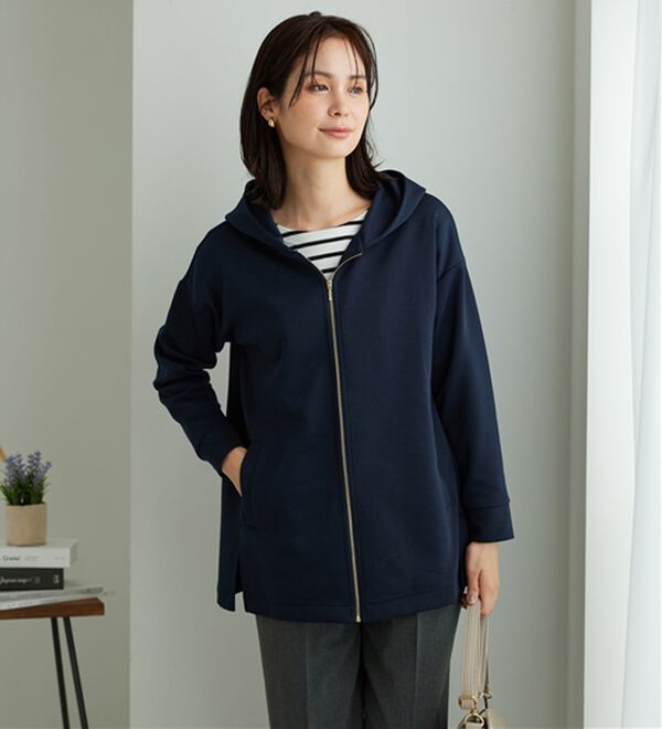 BELLUNA（ベルーナ）の「フードデザインとろみ素材ジップアップパーカー（パーカー）」｜詳細画像