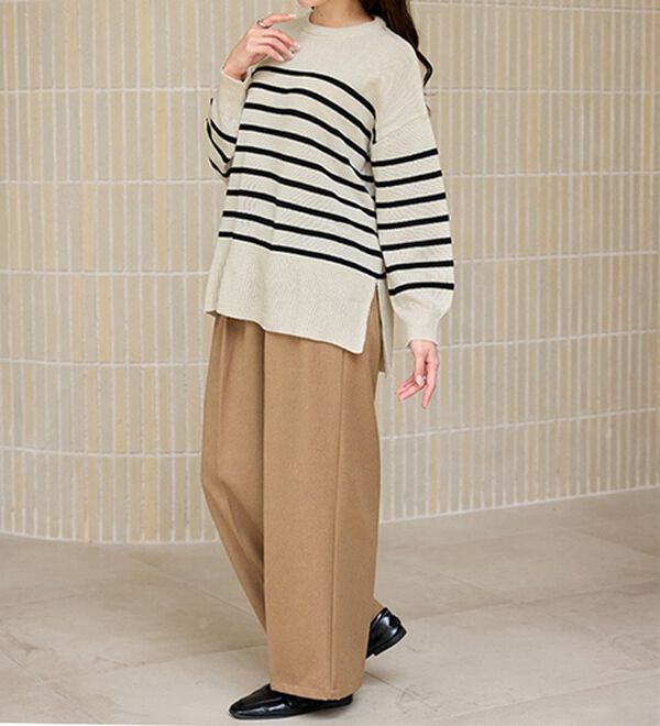 RANAN（ラナン）の「ワイドリブ使いカラーニットチュニック（ニット・セーター）」｜詳細画像