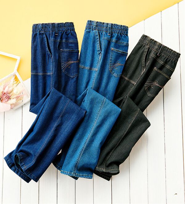 3本組】配色ステッチ柔らか楽デニム3本組（ストレート） - ベルーナ