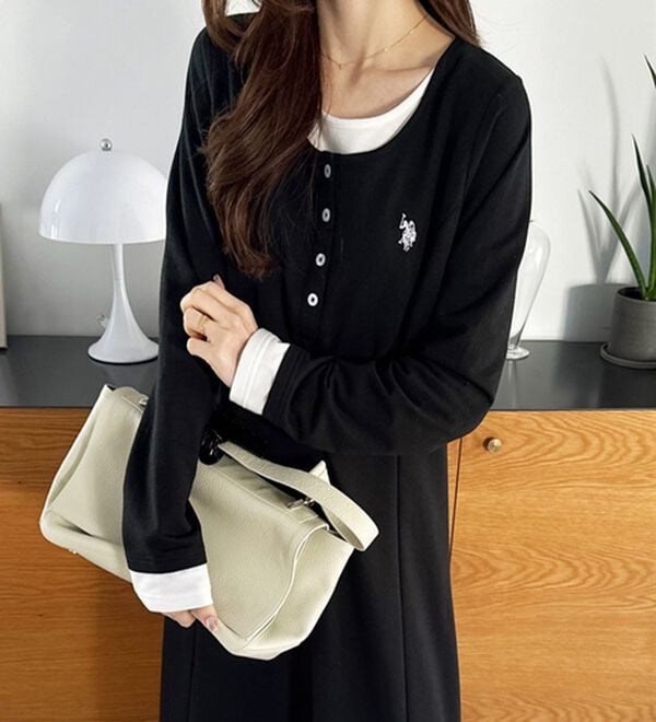 GeeRA（ジーラ）の「【U.S. POLO ASSN.】レイヤード風ヘンリーネックワンピース（カットソーワンピース）」｜詳細画像