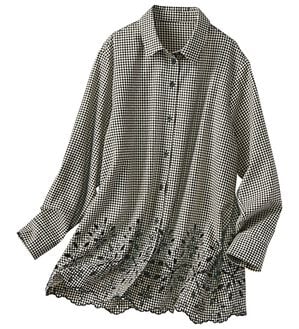 BELLUNA（ベルーナ）の「秋かおる裾刺しゅうチェック柄シャツ（シャツ）」｜詳細画像