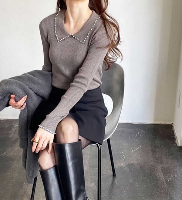 GeeRA（ジーラ）の「【YOUING.】パール衿リブニット（ニット・セーター）」｜詳細画像