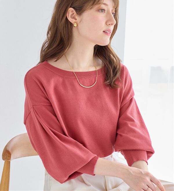 alotta（アロッタ）の「＜洗える＞柔らか綿タッチ！春これ１枚パフ袖ニット（ニット・セーター）」｜ピンク