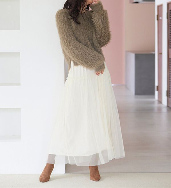 RANAN（ラナン）の「ふわっと可愛いフリルギャザーチュールスカート（ロングスカート）」｜詳細画像