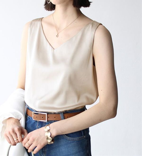GeeRA（ジーラ）の「前後２ｗａｙヴィンテージサテンノースリーブ（タンクトップ・キャミソール）」｜詳細画像