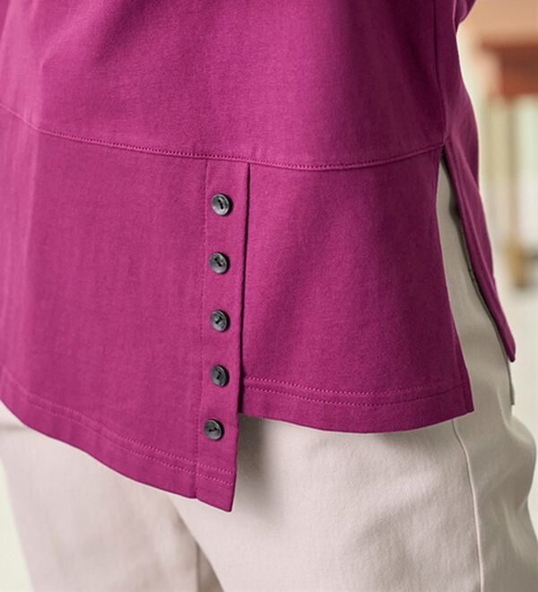 BELLUNA（ベルーナ）の「汗染み対策！綿１００％多ボタンハイネックＴシャツ（カットソー）」｜詳細画像