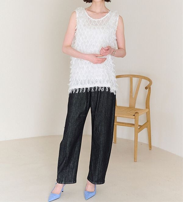 RANAN（ラナン）の「きれい見え麻入りカーブデニム（フルレングスパンツ）」｜詳細画像