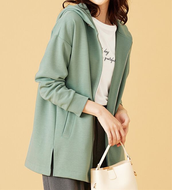 BELLUNA（ベルーナ）の「フードデザインとろみ素材ジップアップパーカー（パーカー）」｜詳細画像