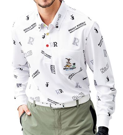 「【２枚組】＜ロッキーラビット＞ゴルフデザイン総柄ポロシャツ（メンズポロシャツ）」