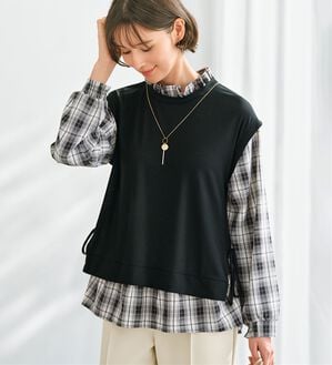 BELLUNA（ベルーナ）の「袖チェック切替デザインプルオーバー（カットソー）」｜詳細画像