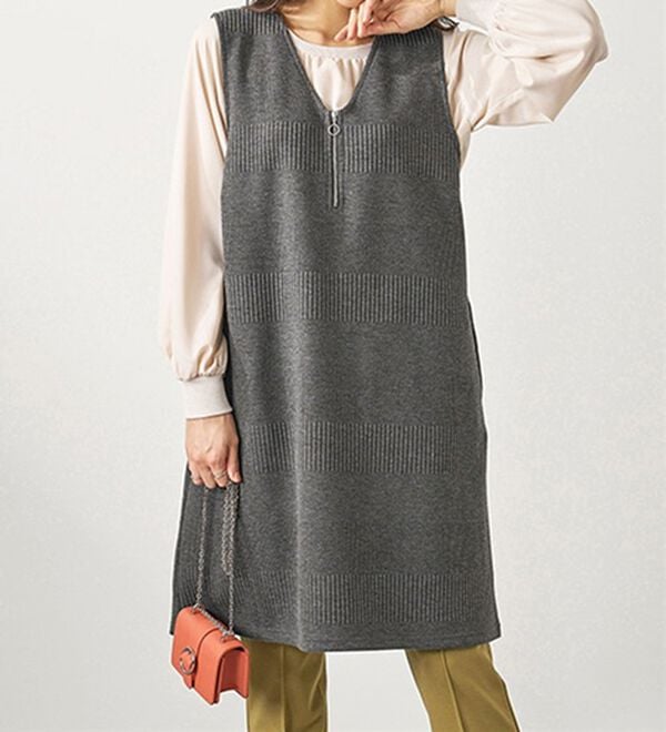 BELLUNA（ベルーナ）の「ボーダージャカード素材ジャンパースカート（ジャンパースカート）」｜詳細画像