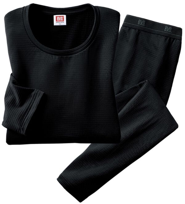 「＜ＢＶＤ＞瞬暖（Ｒ）グリッドテック上下組（メンズ肌着・インナーウェア）」｜ブラック 丸首