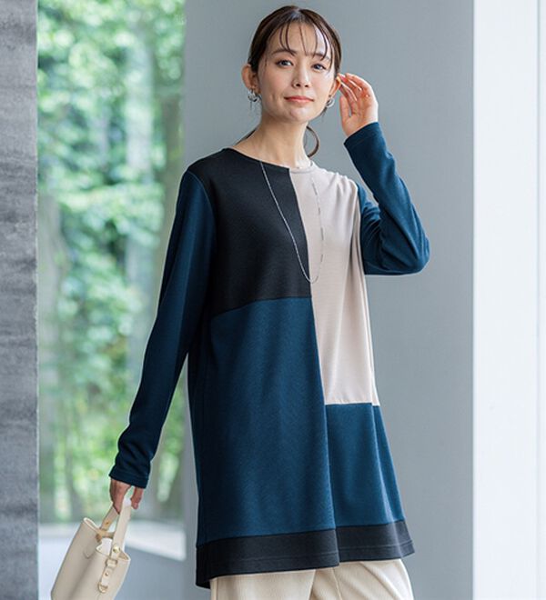 BELLUNA（ベルーナ）の「かのこ素材配色ブロッキングチュニック（チュニック）」｜詳細画像