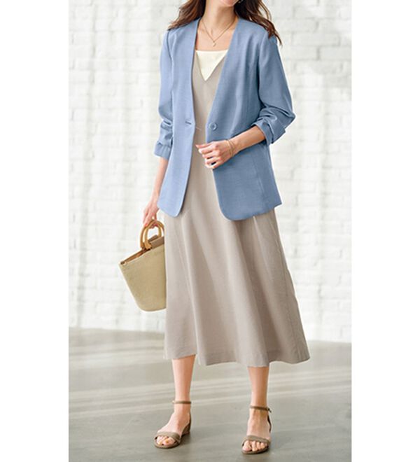 BELLUNA（ベルーナ）の「＜楽スタフィット＞ノーカラージャケット（ノーカラージャケット）」｜詳細画像