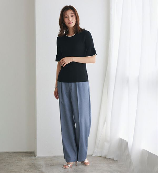 Pierrot（ピエロ）の「【接触冷感】配色デザインフレアニット（ニット・セーター）」｜詳細画像