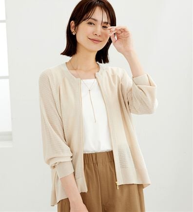 BELLUNA（ベルーナ）の「ジッパー使い透かし編ニットカーディガン（ニットカーディガン）」