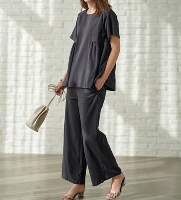 YU'NOW（ユナウ）の「【２点セット】コットン１００％シルケットスムースルームウェアセット（パジャマ・ルームウェア）」｜詳細画像