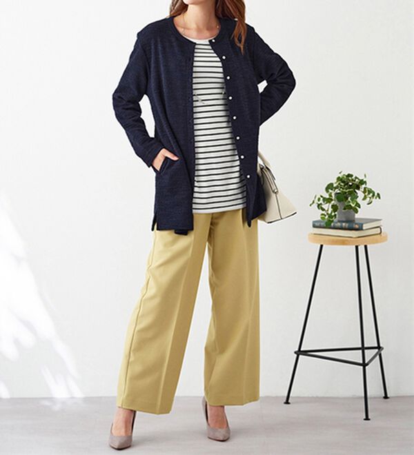 BELLUNA（ベルーナ）の「ツイード調カーデ&times;ボーダーアンサンブル（アンサンブル）」｜詳細画像