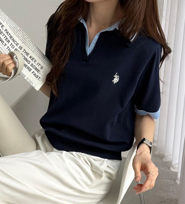 GeeRA（ジーラ）の「【ＵＳ．ＰＯＬＯ．ＡＳＳＮ】衿付ポロニットトップス（ニット・セーター）」｜詳細画像