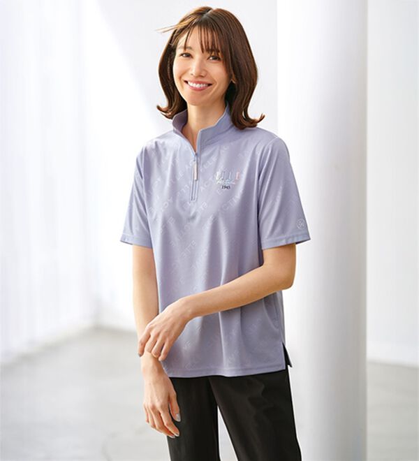 BELLUNA（ベルーナ）の「＜ＥＬＬＥ　Ａｃｔｉｖｅ＞総柄ハーフジッププルオーバー（カットソー）」｜ラベンダー