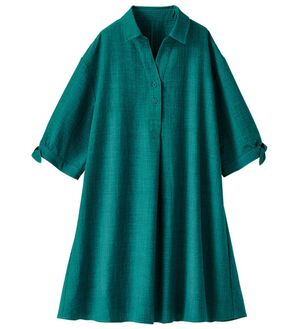 BELLUNA（ベルーナ）の「ヒンヤリ！麻調素材袖リボン使いシャツチュニック（チュニック）」｜ターコイズ