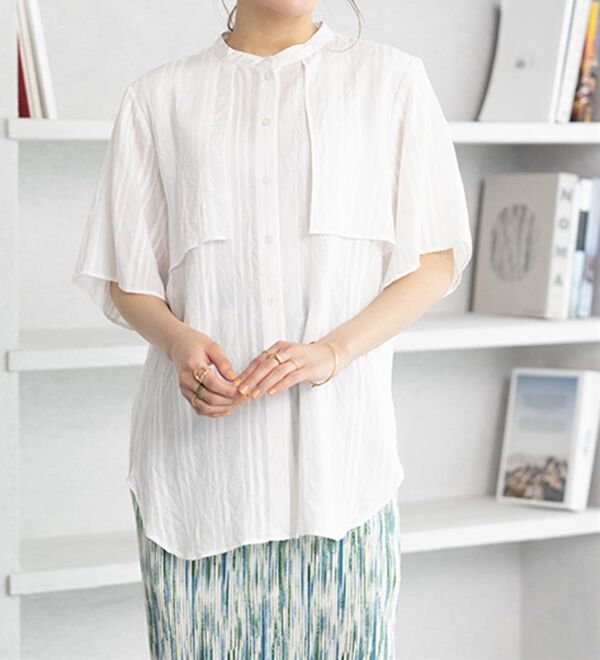 GeeRA（ジーラ）の「バンドカラーシアーストライプシャツ（シャツ）」｜詳細画像