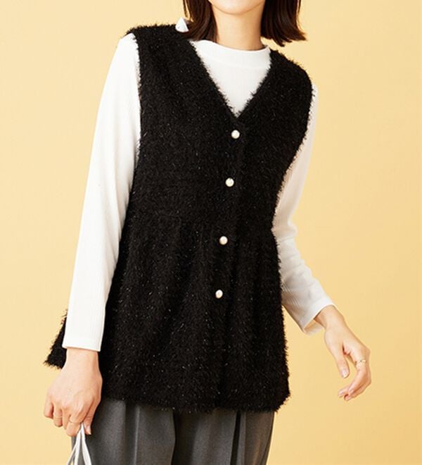 BELLUNA（ベルーナ）の「【2点セット】ラメシャギー素材ベストアンサンブル（アンサンブル）」｜詳細画像