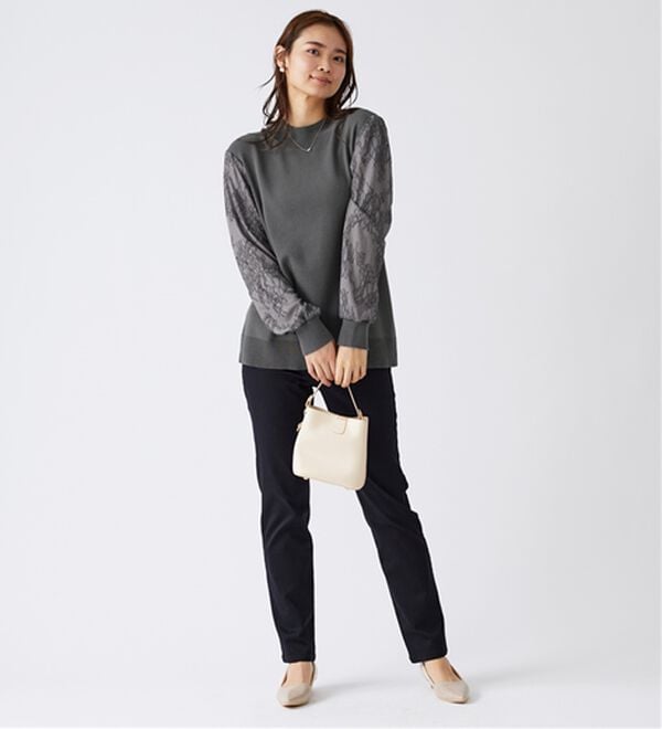 BELLUNA（ベルーナ）の「袖レースデザインニットプルオーバー（ニット・セーター）」｜詳細画像