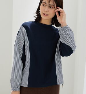 BELLUNA（ベルーナ）の「ストライプ切替デザインプルオーバー（カットソー）」｜ネイビー系