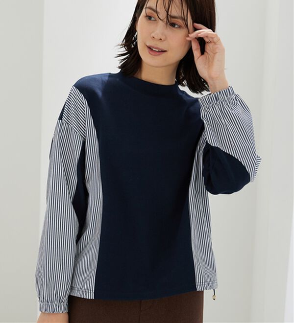 BELLUNA（ベルーナ）の「ストライプ切替デザインプルオーバー（カットソー）」｜ネイビー系