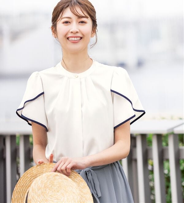 alotta（アロッタ）の「【接触冷感】チューリップ袖パイピングブラウス（ブラウス）」｜詳細画像