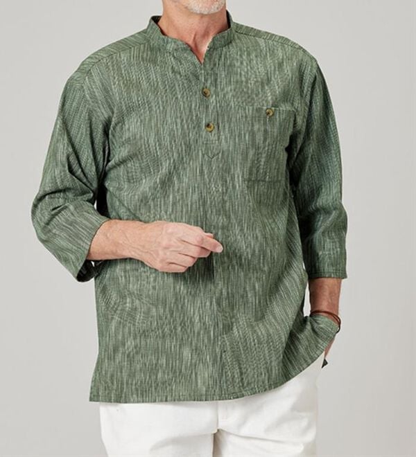 「ざっくり木綿の前開きゆったりシャツ（メンズシャツ）」｜詳細画像