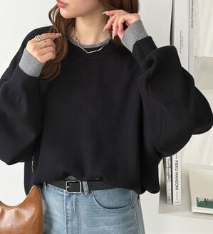 GeeRA（ジーラ）の「スウェットライクレイヤード風ニット（ニット・セーター）」｜ブラック&times;グレー