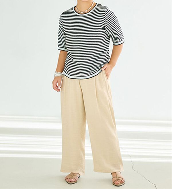 BELLUNA（ベルーナ）の「【小柄さん用】さらりと涼やかボーダーニットプルオーバー（ニット・セーター）」｜詳細画像