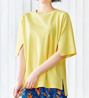 VINNO（ヴィノ）の「袖スリットデザイン超長綿ゆるＴシャツ（カットソー）」｜詳細画像