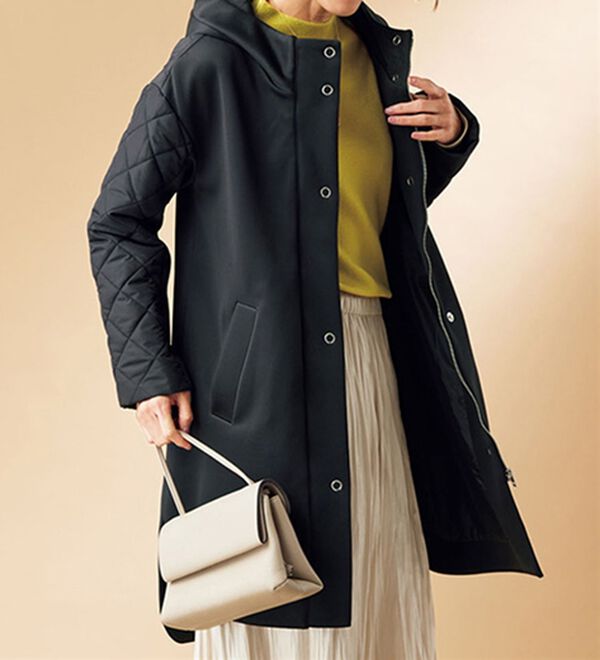 冬のおしゃれを楽しむ♪配色キルト切替コート - ベルーナ【公式】