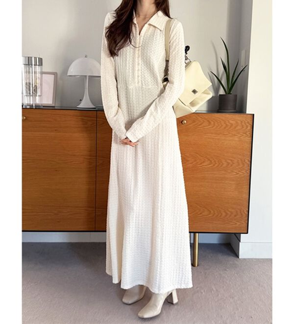 GeeRA（ジーラ）の「ポロ衿表面感素材マーメイドワンピース（カットソーワンピース）」｜詳細画像