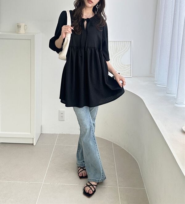 GeeRA（ジーラ）の「前後２ＷＡＹチェックペプラムチュニック（チュニック）」｜詳細画像