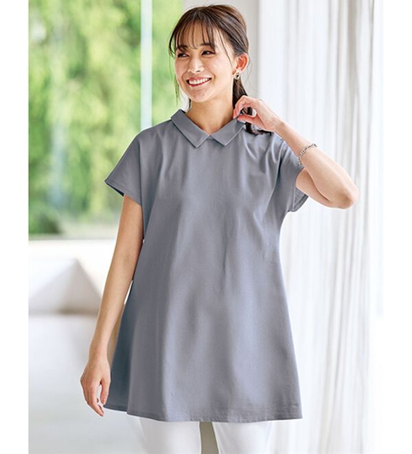 BELLUNA（ベルーナ）の「ヒンヤリ！綿１００％かのこポロチュニック（チュニック）」｜パープル