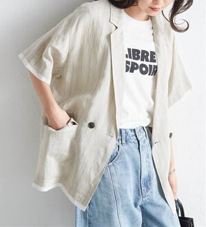 RANAN（ラナン）の「ハーフスリーブシアーシャツジャケット（テーラードジャケット）」｜キナリストライプ
