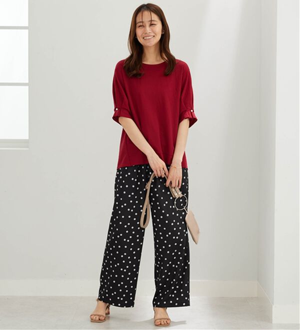 BELLUNA（ベルーナ）の「【接触冷感】涼感素材袖パールデザインプルオーバー（カットソー）」｜詳細画像