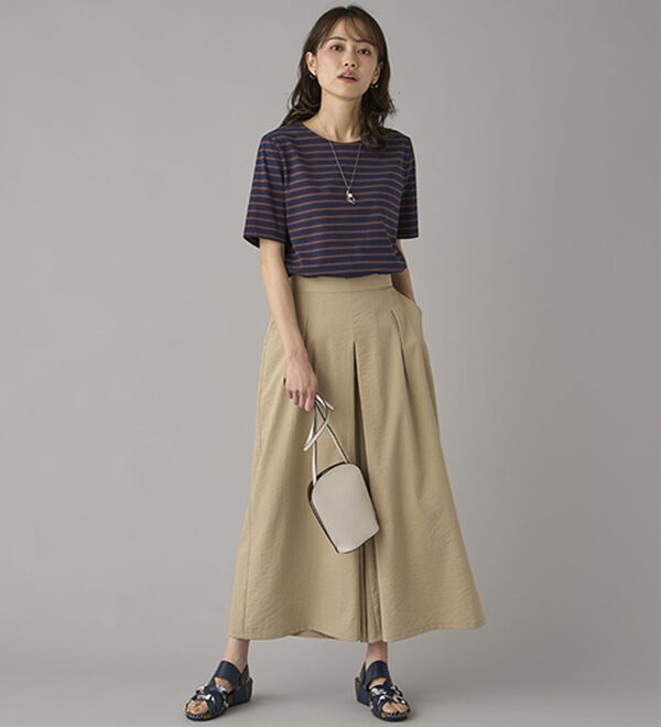 BELLUNA（ベルーナ）の「ひんやりスラブ調素材ガウチョパンツ（フルレングスパンツ）」｜詳細画像