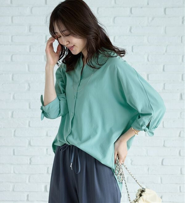 BELLUNA（ベルーナ）の「【吸水速乾】イージーケア！袖リボンシャツチュニック（チュニック）」｜詳細画像