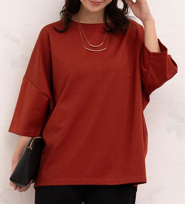 A HAPPY MARILYN（アハッピーマリリン）の「【Ｌ～６Ｌ／選べる袖丈】大人の今どきベーシック！ポンチ素材トップス（Tシャツ）」｜詳細画像