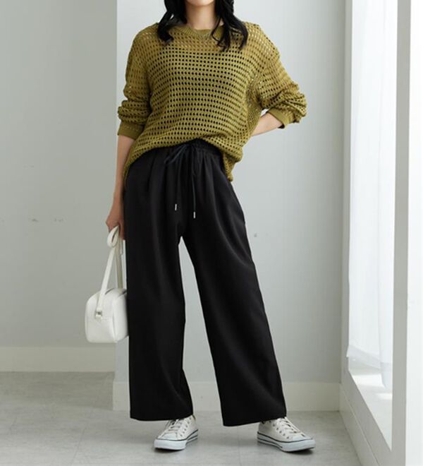 BELLUNA（ベルーナ）の「【嬉しい機能付き！】とろみ素材ドロスト使いワイドパンツ（ワイドパンツ・ガウチョ）」｜詳細画像