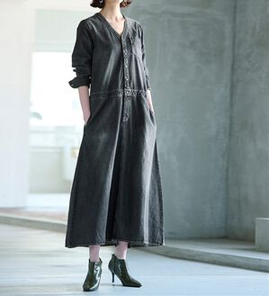 RANAN（ラナン）の「ロング丈デザインデニムワンピース（その他ワンピース）」｜グレー