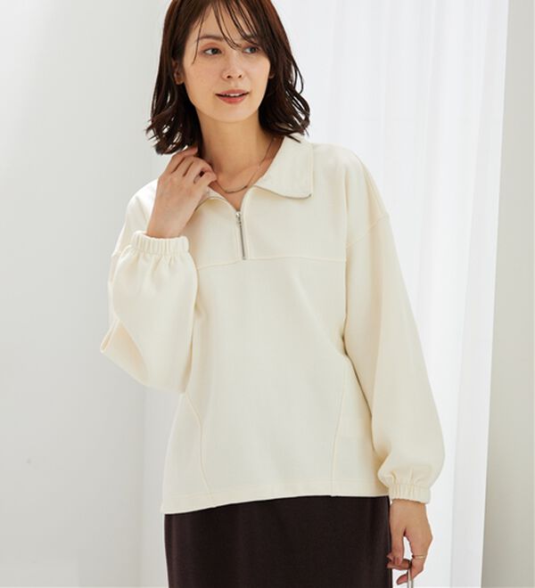BELLUNA（ベルーナ）の「異素材使いハーフジッププルオーバー（カットソー）」｜詳細画像